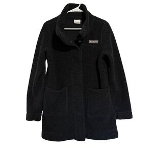 Columbia Panorama Long Jacket Black Sherpa Fleece Snap Front Coat AL1333 Small